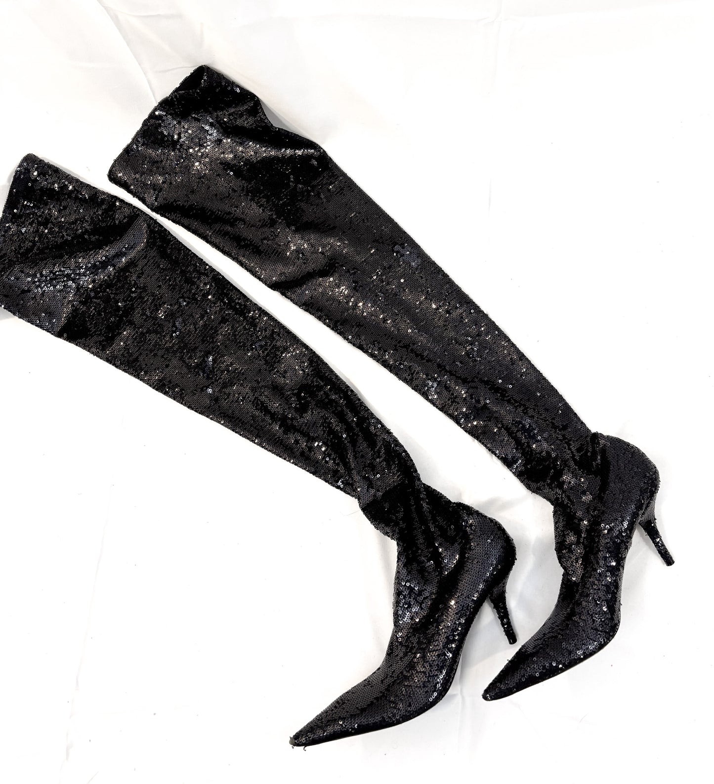 Balenciaga Black Sequined Over-The-Knee Boots